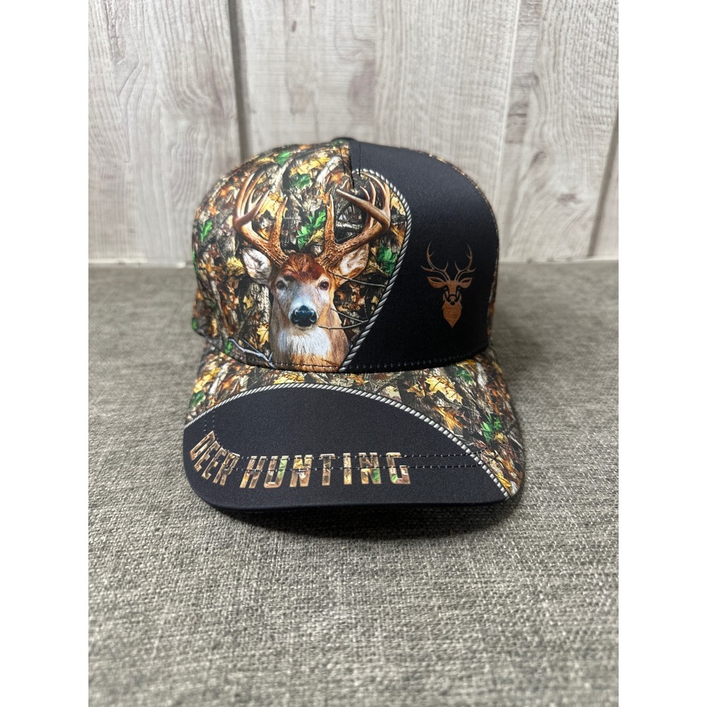Asvance Mens Deer Hunting Cap Camo Buck Graphic Adjustable Strapback Hat Black